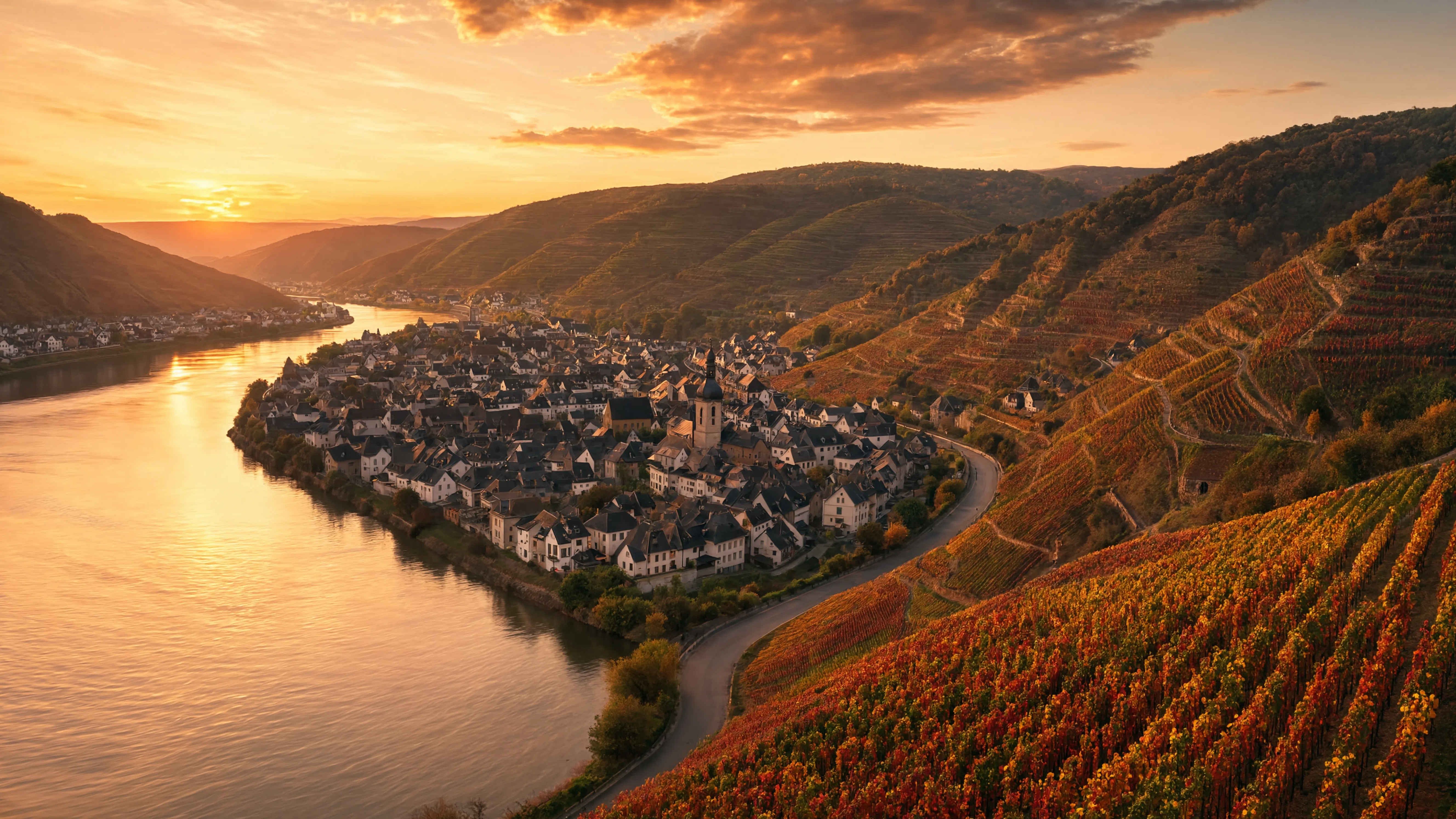 Moseltal — sanfte Weinberge entlang der Mosel mit historischen Burgen